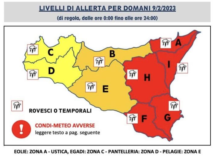 Meteo, prevista l'allerta rossa a Catania per la giornata di domani