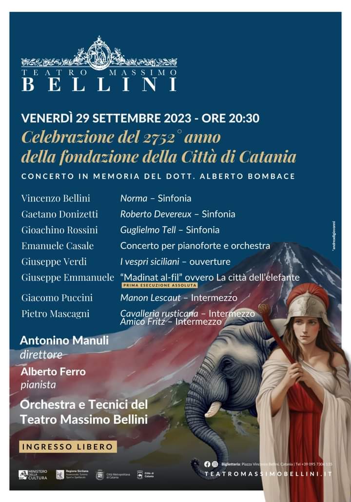 Concerto commemorativo del dott. Alberto Bombace: celebrazione del 2752° anno della fondazione di Catania al Teatro Massimo Bellini