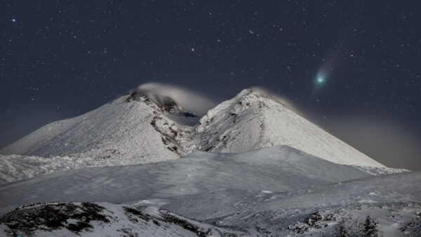 L'Etna innevato diventa teatro dello spettacolo della cometa di Neanderthal: guarda foto