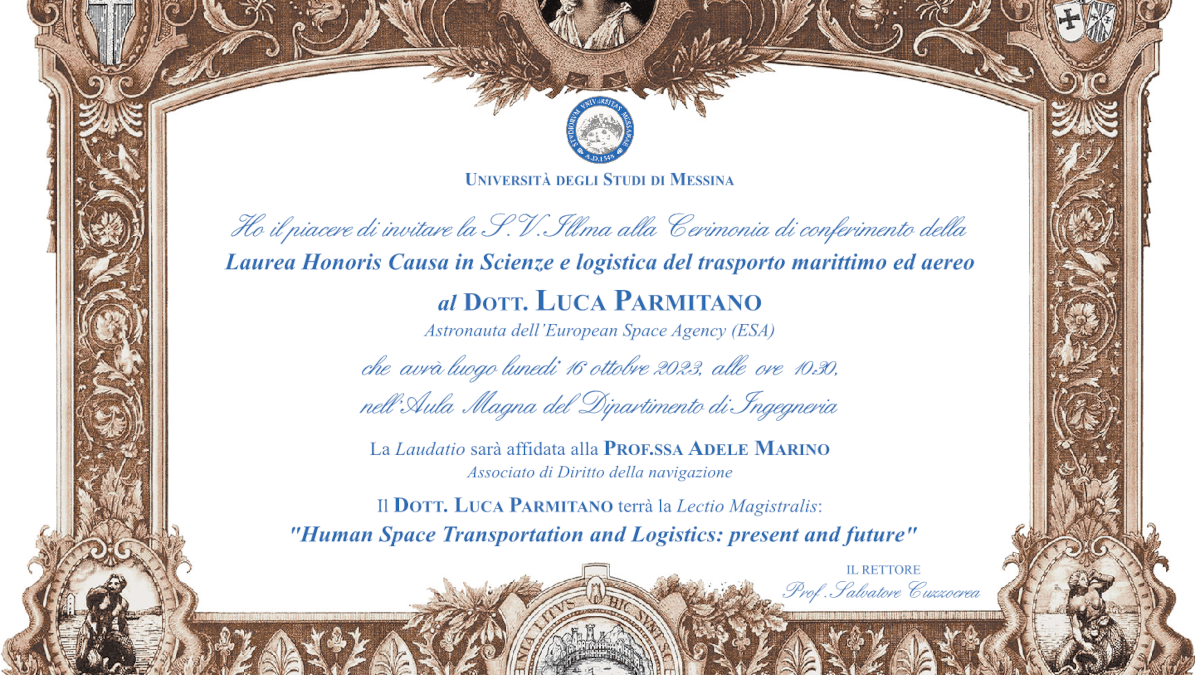 Luca Parmitano Laurea Honorem Università Messina invito