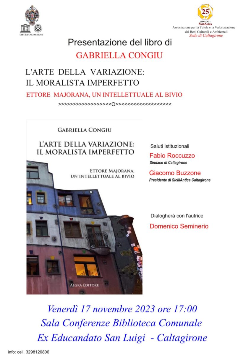 Presentazione libro Gabriella Congiu: Ettore Majorana, un intellettuale al bivio &#8211; Evento culturale a Caltagirone