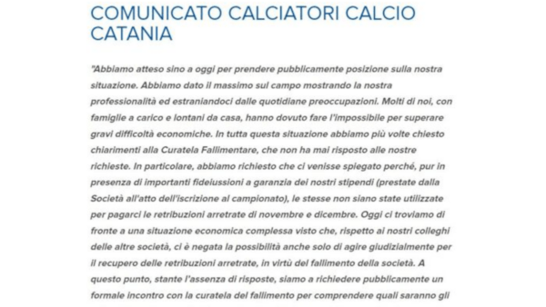 Calcio Catania: i giocatori denunciano il mancato pagamento degli stipendi