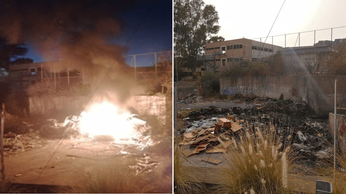 Incendio all’ex scuola “Brancati” oramai attorniata da materiale infiammabile