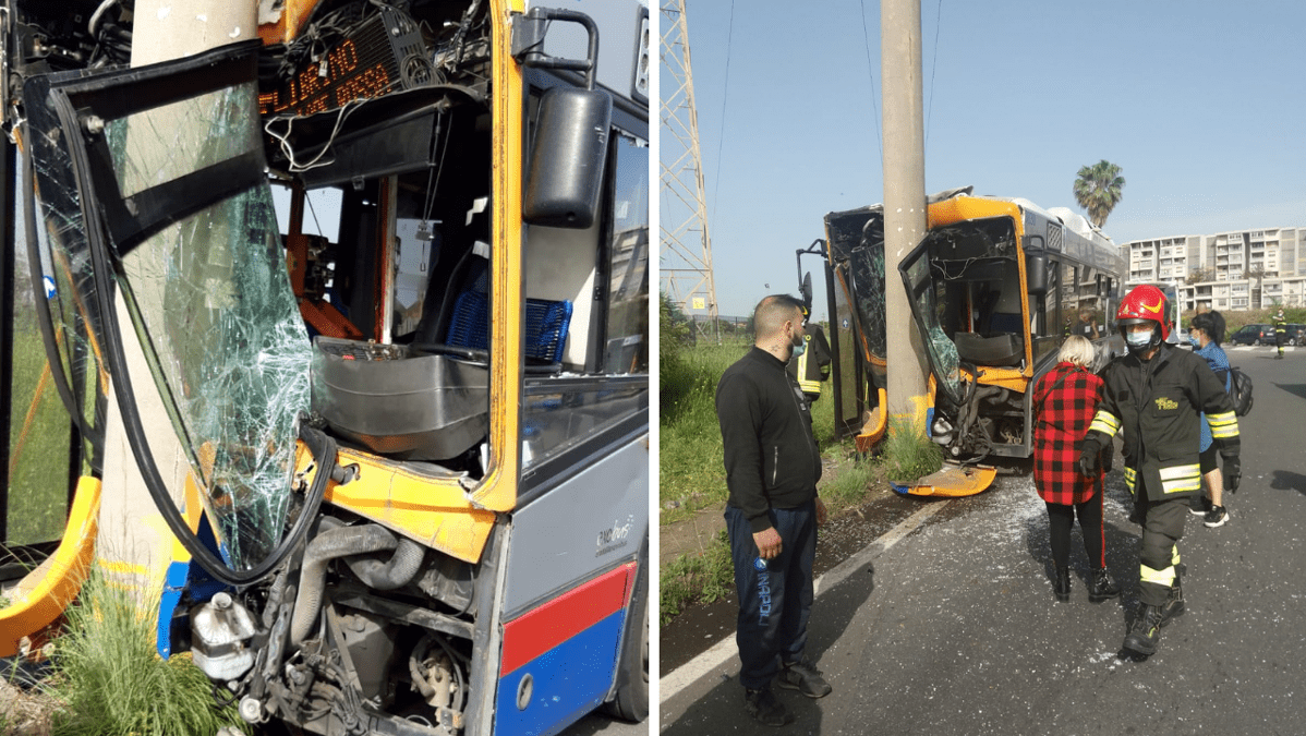 Librino, bus Amt contro un palo: due feriti gravi, un passeggero e il conducente