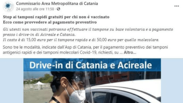 Tamponi a pagamento: No-Vax attaccano pagina Facebook del Commissario di Catania (I FATTI)