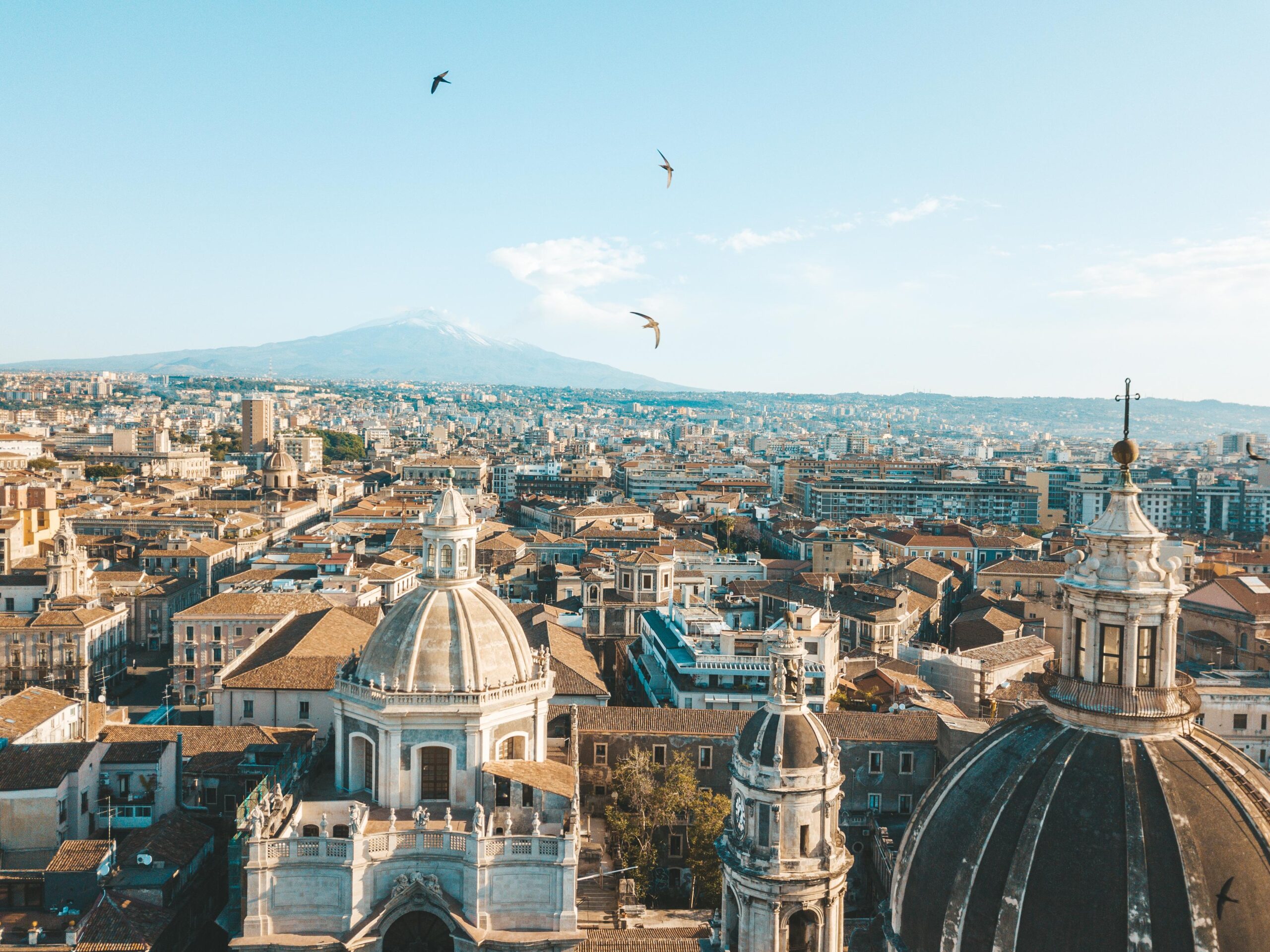 Vista dall'alto di Catania con gabbiani