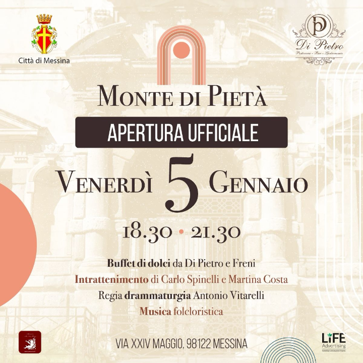 Apertura al Monte di Pietà: serata culturale e intrattenimento il 5 gennaio a Messina