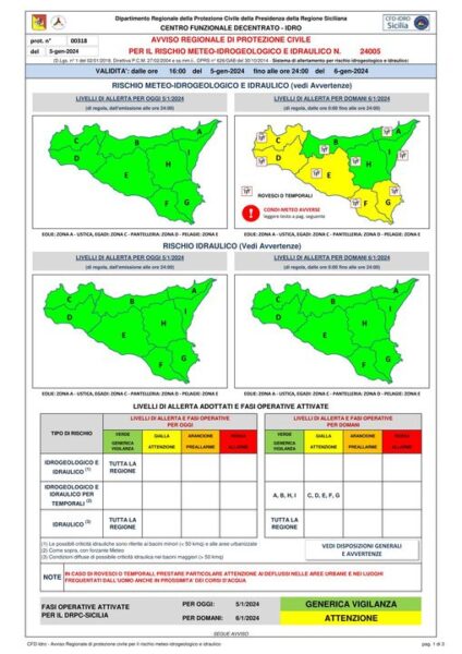 Attivato il Presidio Territoriale di Protezione Civile a Ragusa - Emergenza meteo in Sicilia meridionale