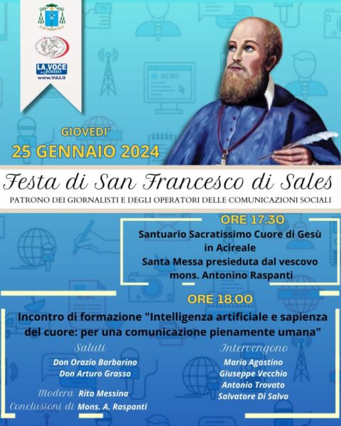 Festeggiamenti a Acireale per San Francesco di Sales: preghiera e formazione dedicata ai giornalisti e operatori delle comunicazioni sociali