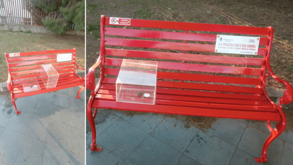 Furto scarpe panchina rossa piazza Viceré: smacco al simbolo contro la violenza: «Atto criminale»