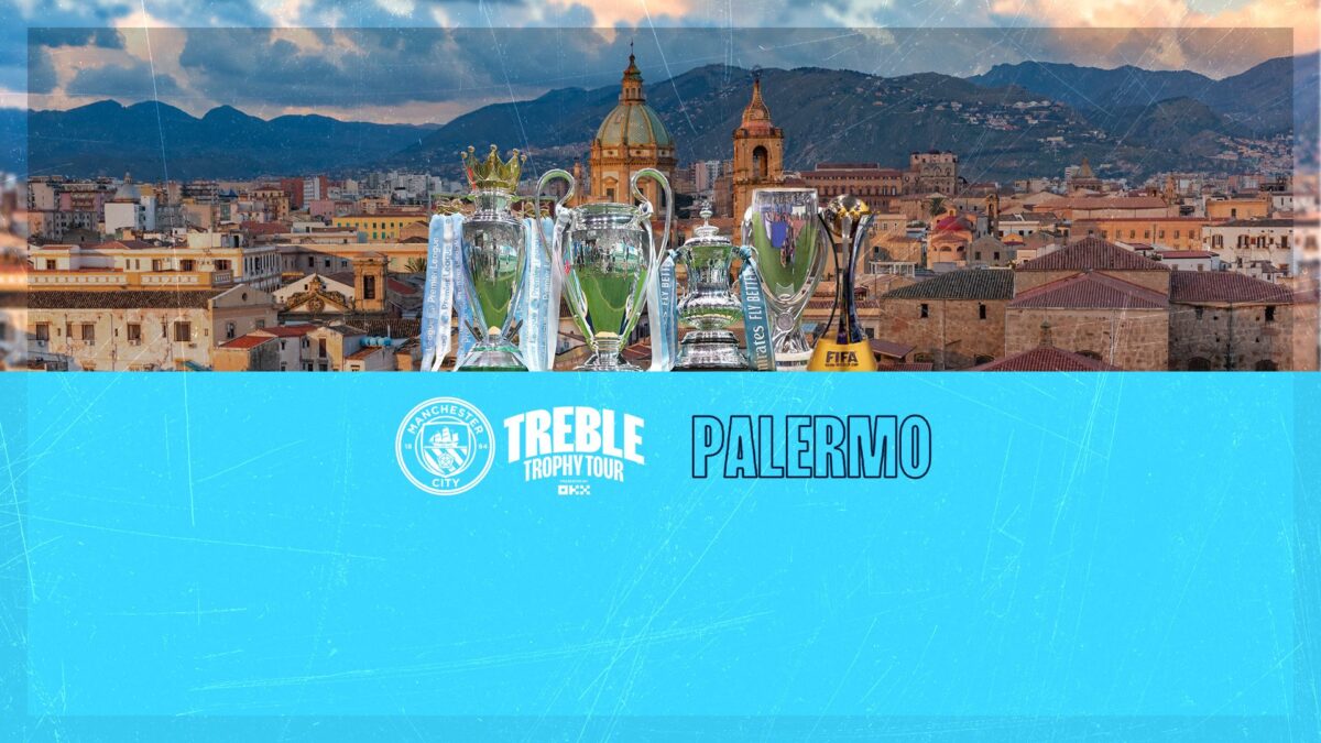 Il Treble Trophy Tour sbarca a Palermo: i trofei del Manchester City in mostra allo Stadio Renzo Barbera.