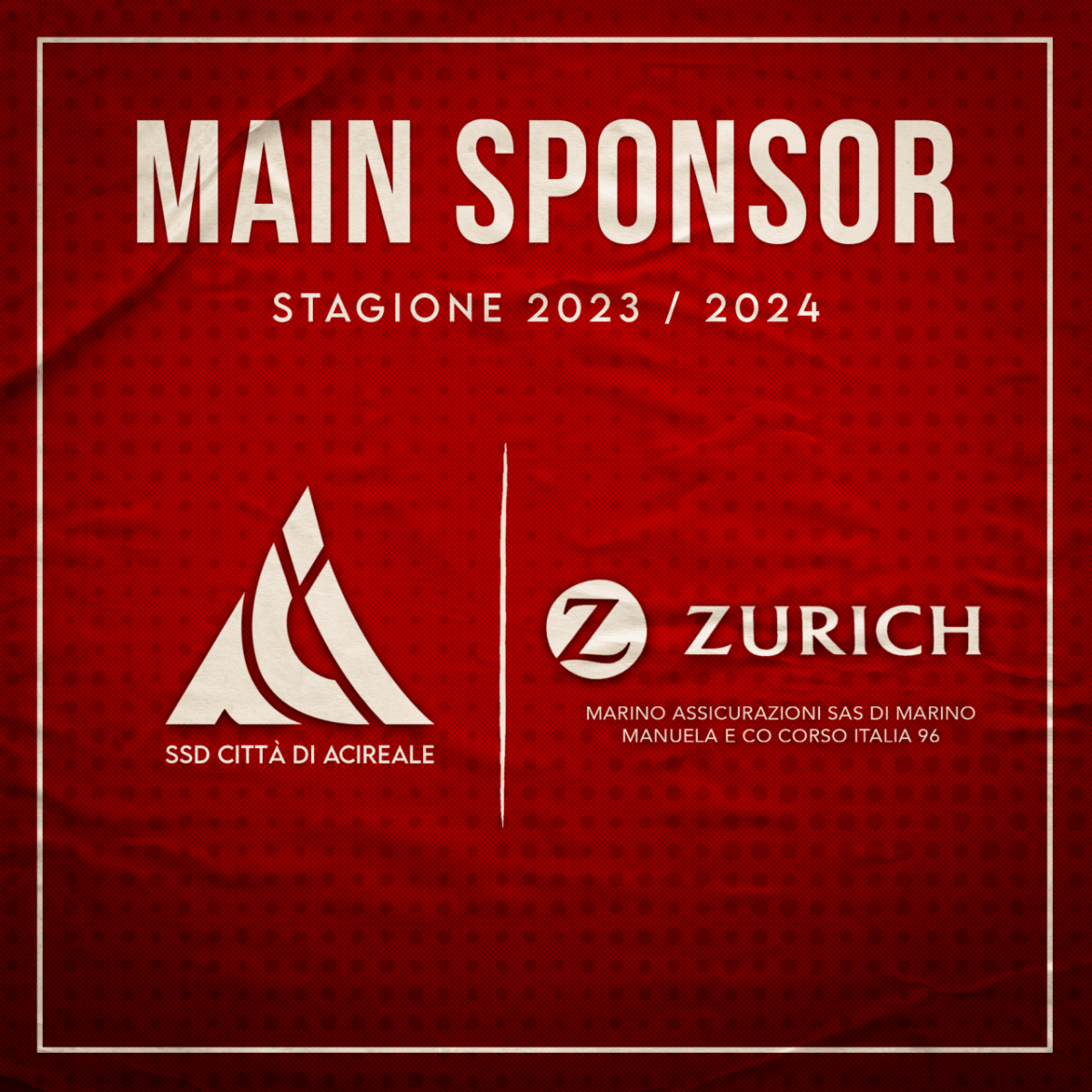 Acireale Calcio annuncia nuovo Main Sponsor: Zurich Assicurazioni!