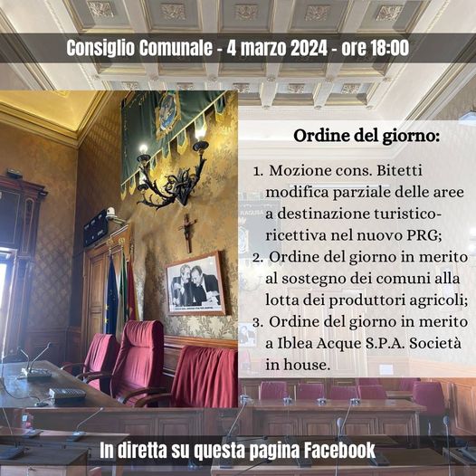 Comunicato stampa: Consiglio Comunale del 04/03/2024 trasmesso in diretta su Facebook