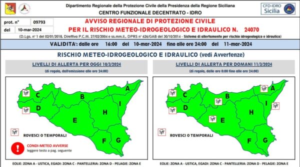 Allerta meteo, la Protezione Civile siciliana chiarisce e invita a leggere l'avviso completo