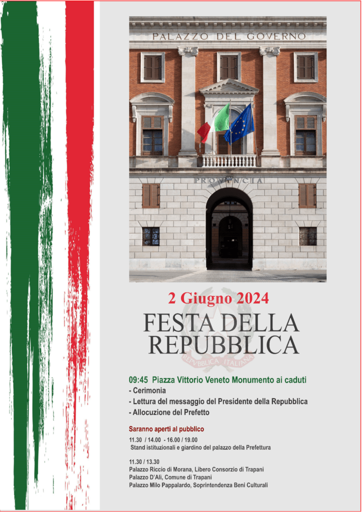 Programma della Festa della Repubblica 2024 a Trapani: cerimonie e stand istituzionali.