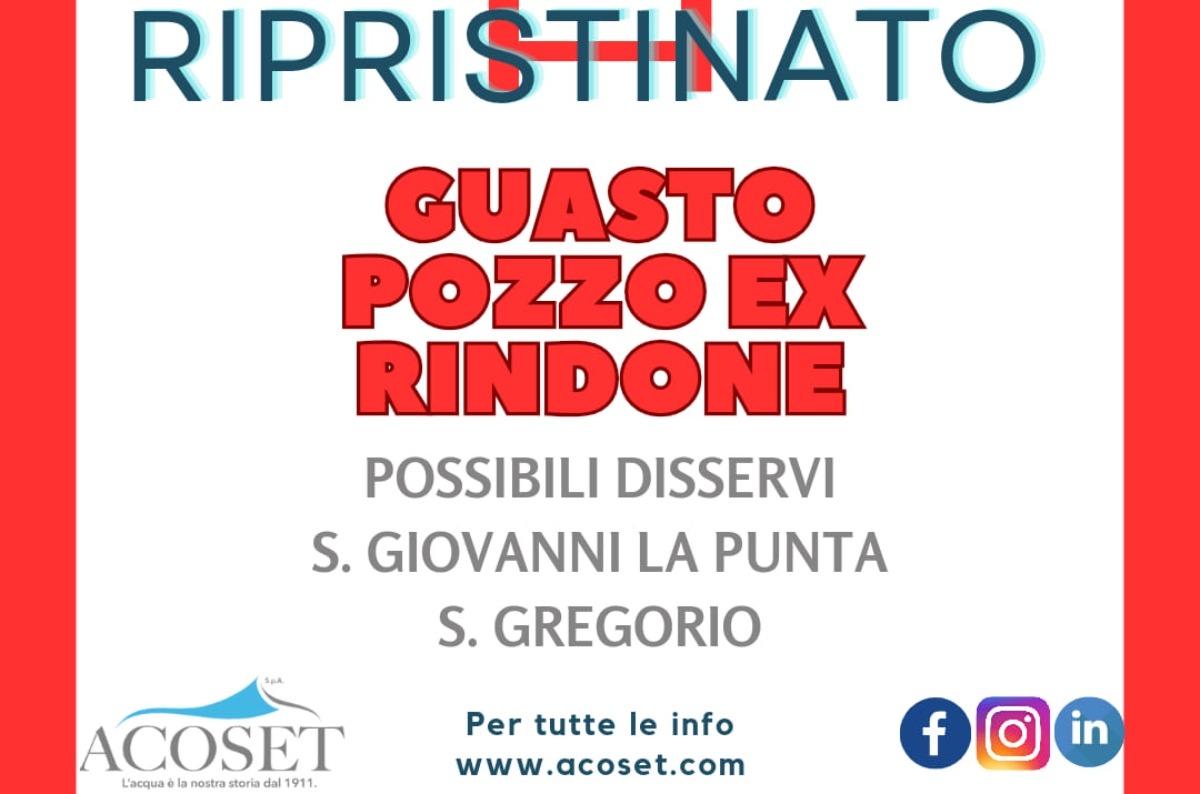 Disservizi idrici a San Giovanni La Punta, il comunicato dell'ACOSET