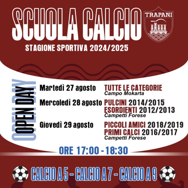 Scuola Calcio Trapani: pronti per vivere insieme gli Open Day!