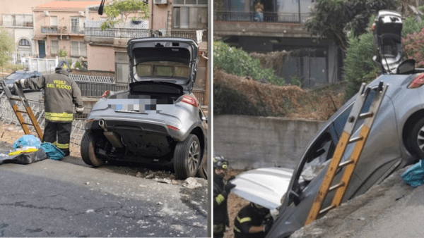 Intervento dei Vigili del Fuoco nell’incidente stradale: auto a gas in bilico sul ciglio della strada