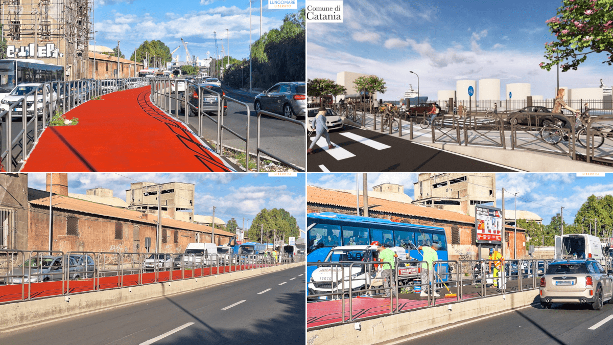 Pista ciclabile Porto di Catania prende forma tingendosi di rosso [FOTO &amp; VIDEO]